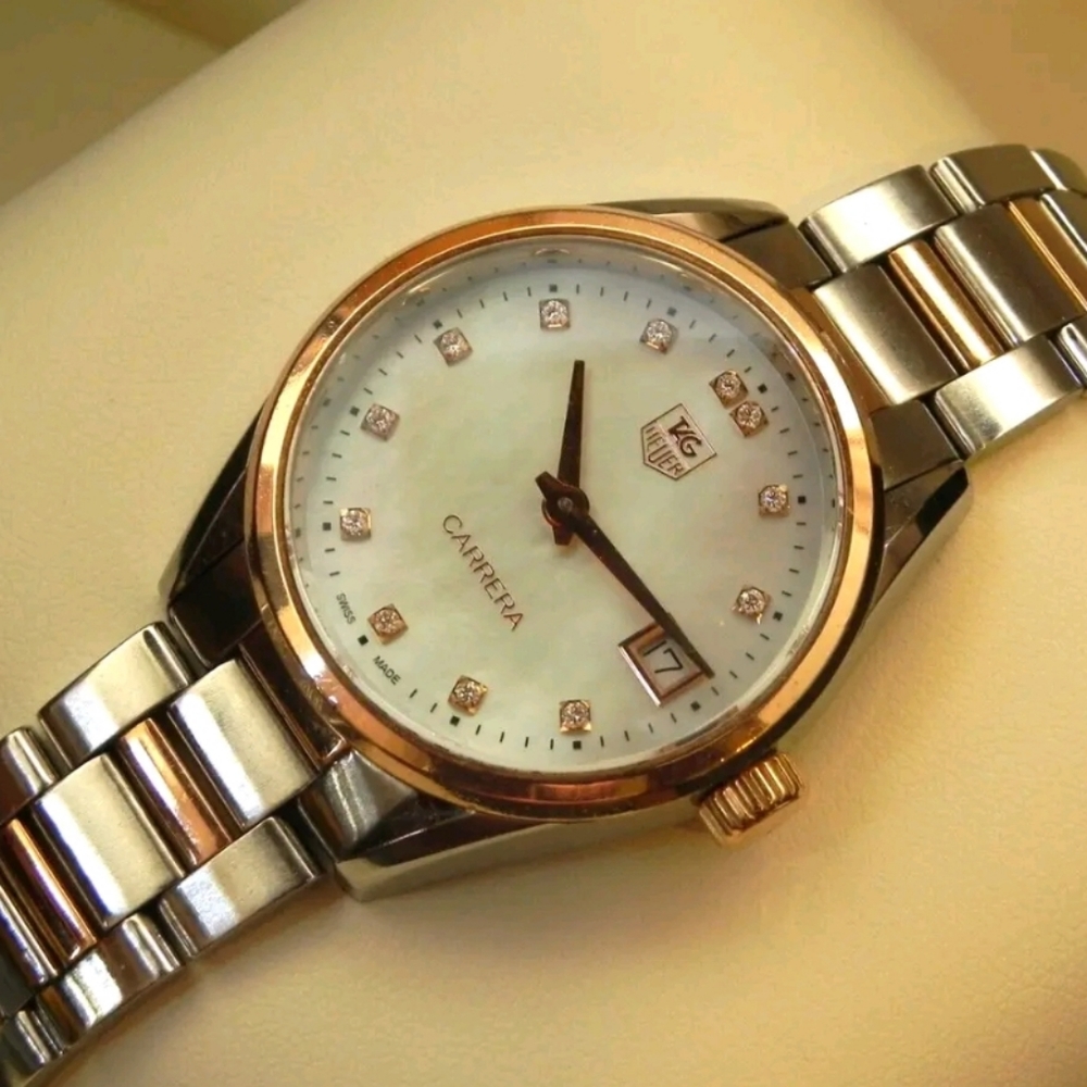Tag Heuer Luxury Diamond Women's Carrera WAR-1352 18k Rose Gold Watch
